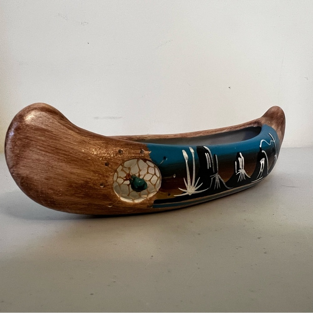 Navajo Clay and Ceramic Hand Carved & Painted Canoe